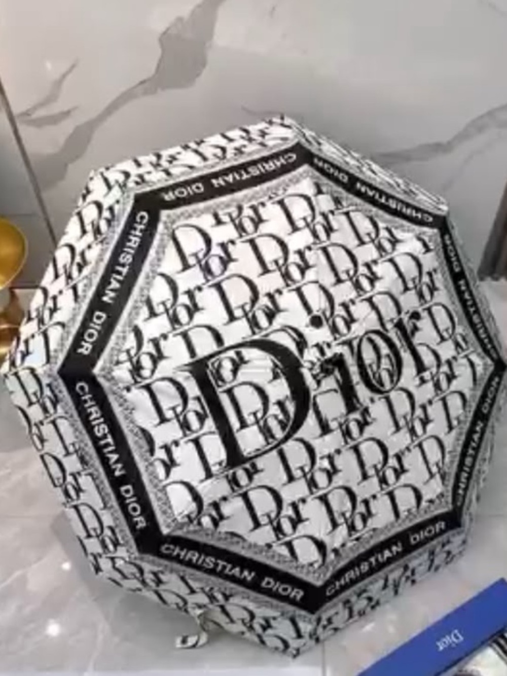 Dior Print, Automatic Navy Blue & White Umbrella
